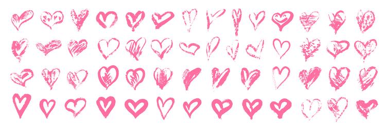 Big set of hand drawn heartslove symbol with dry vector