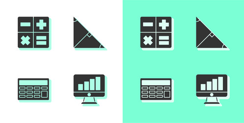 set computer monitor with graph chart calculator vector image