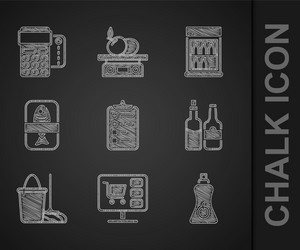 set shopping list cart on computer sauce bottle vector image