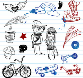 Hipsters doodle set vector