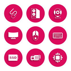 set computer mouse video graphic card processor vector image