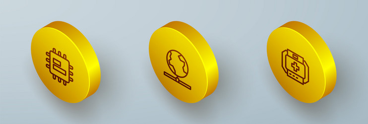 set isometric line processor cpu global vector image