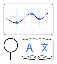 data analysis graph with magnifying glass and open vector image