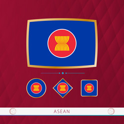 Set of asean flags with gold frame for use vector