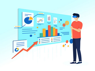 man working on data analysis in vr vector image