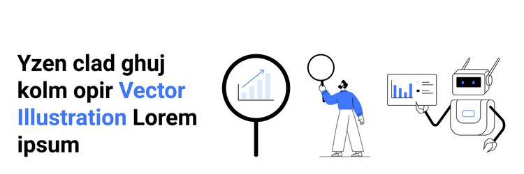 data analysis with magnifying glass robot vector image