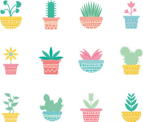 Isolated plants inside pots block gradient style vector