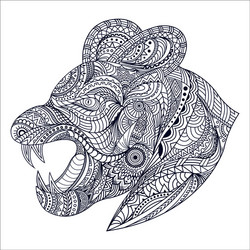 Line art puma in ethnic vector