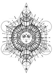 Metatron Cube Moon Symbol Vector Image