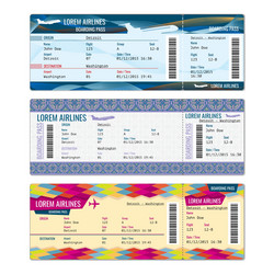 Boarding pass tickets airplane set Royalty Free Vector Image