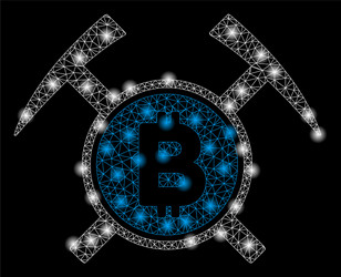 bright mesh 2d bitcoin mining hammers with flash vector image
