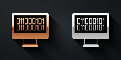 Gold and silver binary code icon isolated on black vector