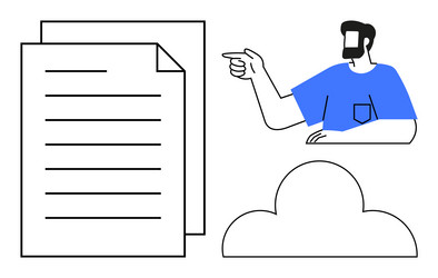 man pointing towards documents and cloud storage vector image