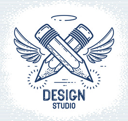 two crossed pencils with wings and nimbus simple vector image
