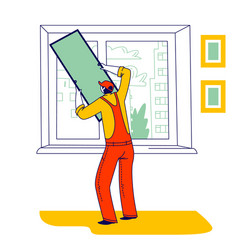 worker in overalls installing mosquito net vector image