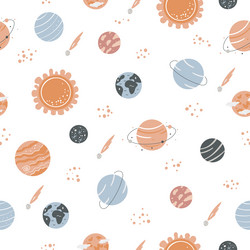 Seamless pattern with different planets vector