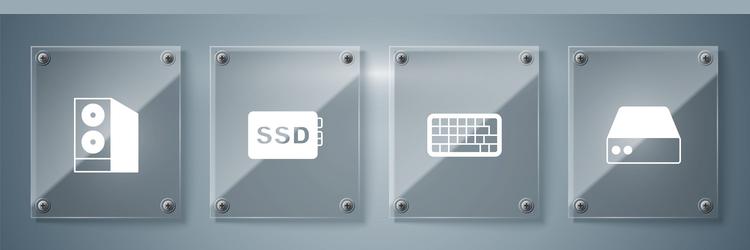 Set server data web hosting keyboard ssd card vector
