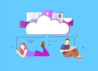 Computer device data cloud storage security flat vector