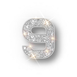 Silver glitter alphabet numbers 9 with shadow vector