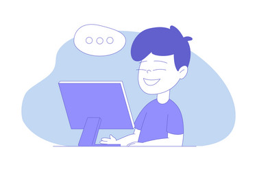 smiling boy first grader sitting at desk in front vector image
