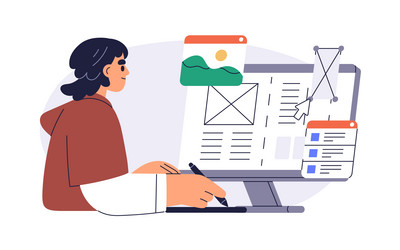 web designer creating site layout developing user vector image