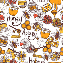 Honey bee seamless pattern sketch hand drawn Vector Image