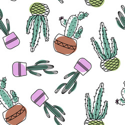 seamless pattern with cactuses in a pot vector image