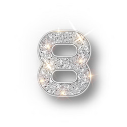 Silver glitter alphabet numbers 8 with shadow vector