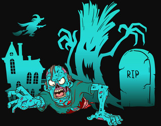 scary zombie with blood and wound on his body vector