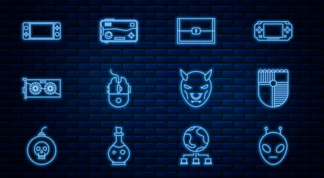 set line alien shield for game chest computer vector image