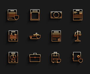set line document with graph chart briefcase vector image