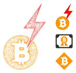 bitcoin lightning strike polygonal web mesh vector image