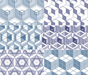 geometric 3d lines abstract seamless patterns set vector image
