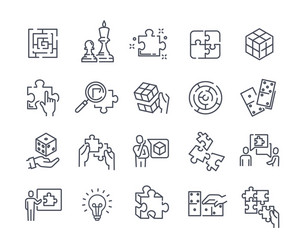 Puzzle Line Icons - Problem Solving vector