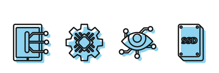 set line virtual reality tablet processor vector image