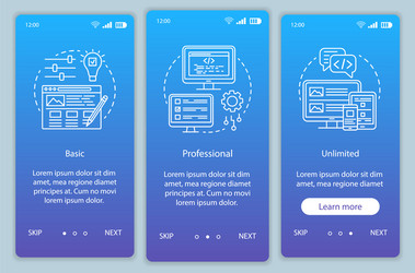 website builder pricing onboarding mobile app vector