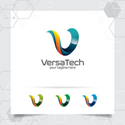 Digital logo 3d letter v design with modern color vector