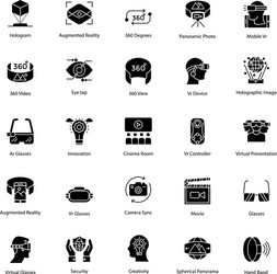 Virtual reality glyph icons set vector