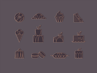 Dessert icons art deco brown and chocolate vector