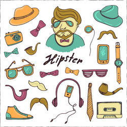 set of hipster style symbols sketches vector