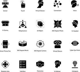 Glyph icons of virtual reality vector