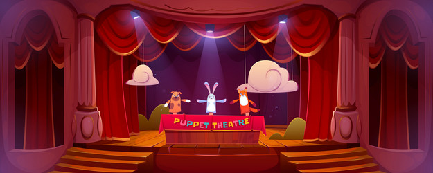 puppet theater on stage funny dolls perform show vector