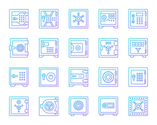 Safe bank cell simple color line icons set vector