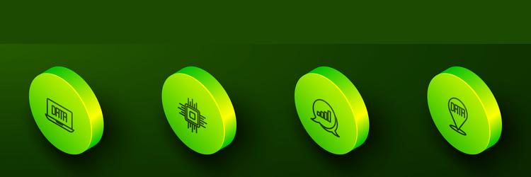 set isometric line data analysis processor cpu vector image