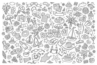 Summer beach symbols and objects vector