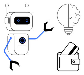 robot interacting with light bulb idea and wallet vector image