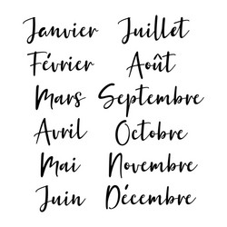 Hand lettered months year in french Royalty Free Vector