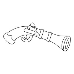 Pirate flintlock pistol isolated coloring page Vector Image