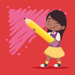 Little happy girl with pencil vector