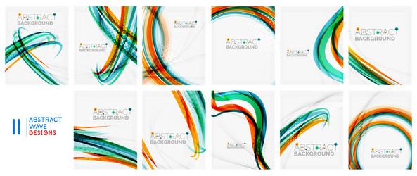 set multicolored wave line abstract backgrounds vector